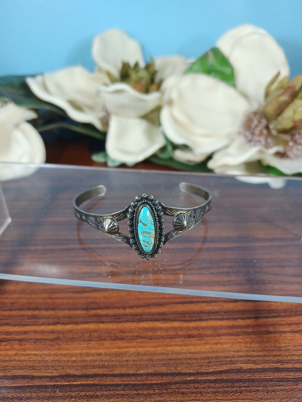 Vintage Native American Navajo Turquoise Western Cowgirl Sterling Bracelet Fun
